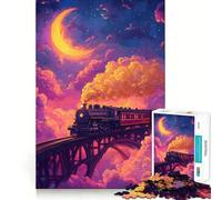 Puzzle 1000 pièces Voyage en Train à Travers des cieux oniriques Décoration découpée soignée Jeu de réflexion Cadeau Jeu Calme Activité d'anniversaire (50x75cm)