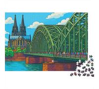 Puzzle 1000 pièces Vue de la cathédrale de Cologne Adultes, cathédrale de Cologne Pont Hohenzollern Dessin animé rivière Personnes Premium Haute qualité épais Robuste Stimulant Jeu Familial 38x26cm