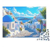 Puzzle 1000 pièces - Vue de Rue de Santorin - Sentier côtier de Santorin - Jeu éducatif pour Adultes - Décoration élégante - Défi -difficulté élevé - Cadeau d'anniversaire - 52 x 38 cm