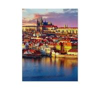 Puzzle 1000 pièces，Vue panoramique Depuis Le Haut du Pont Charles, du château de Prague et de la rivière，Adulte Enfant Jeu éducatif en Papier（38x26cm）-I7