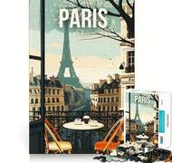 Puzzle 1000 pièces Vue sur Balcon à Paris Tour Eiffel Jeu d'assemblage précis Activité cérébrale Jeu Amusant pour Passer Le Temps Libre Cadeau Artistique d'anniversaire (38x52cm)
