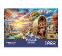 Puzzle 1000 pièces Western Journey Impossible Hard Challenger - Chariot Couvert et Chiens - Papier recy coration Murale - 52 x 38 cm