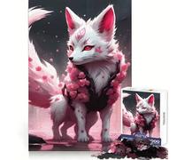 Puzzle 1000 pièces Whait Sakura Kitsune pour Adolescents Entraînement Intelligent, Passe-Temps agréable, découpe Impeccable, Surprise d'anniversaire (50x75cm)