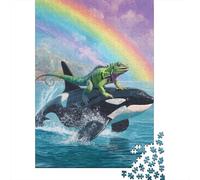 Puzzle 1000 Pièces Whale Riding Iguana Rainbow Puzzles pour Adolescents : Améliorent La Mémoire, Défi Éducatif, Cadeaux pour Les Amis Et La Famille 70x50cm/1000pcs