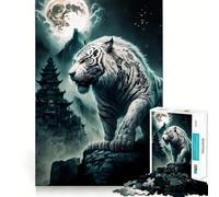 Puzzle 1000 pièces White Tiger Moon pour Adultes,Casse-tête logique,découpe de précision,Bords Lisses, pour Les réunions de Famille (38x26cm)