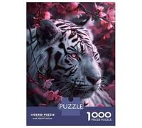Puzzle 1000 Pièces White Tiger with Pink Flowers Casse-tête pour Adultes, Jeu De Réflexion Amusant Et Humoristique, Idéal comme Cadeau pour Toute La Famille 38x26cm/1000pcs