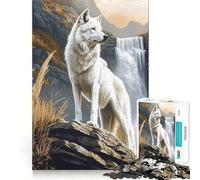 Puzzle 1000 pièces White Wolf by Waterfall,défi Mental,découpe de Haute précision,Amusant pour Passer Le Temps (38x26cm)