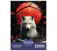 Puzzle 1000 Pièces White Wolf Red Moon pour Adolescents - Jeu De Réflexion - Cadeaux pour Femmes - Idées Cadeaux Uniques pour Un Anniversaire Ou Noël 70x50cm/1000pcs