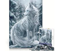 Puzzle 1000 pièces White Wolf Winter Guardian pour Adolescents Développe la mémoire, Offre Une évasion reposante, et présente des Bords Nets Un Cadeau de Noël Chaleureux (50x75cm)