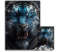 Puzzle 1000 pièces Wild Wild Tiger Blue Eyes, Casse-tête Difficile pour Adultes, Jeu interactif et Amusant pour Les Adolescents, 26x38cm/10,23x14,96 Pouces