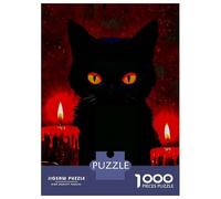 Puzzle 1000 Pièces Witch Black Cat and Red Candles Puzzle Adulte, Casse-tête, Découpe De Précision, Cadeau Unique pour Anniversaire Et Noël 38x26cm/1000pcs