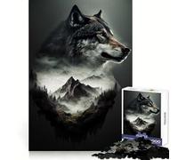 Puzzle 1000 pièces Wolf Double Exposure Pensée Claire, Distraction Douce, Bords précis, Cadeau significatif (38x52cm)