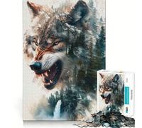 Puzzle 1000 pièces Wolf Double Exposure pour Adultes,Jeu de mémoire et de Concentration,Format Compact et sans Espace,idéal pour des Moments de Jeu en Famille (38x26cm)
