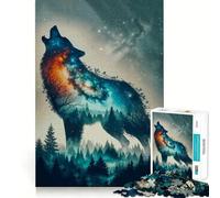 Puzzle 1000 pièces Wolf Double Exposure pour Adultes,Jeu de mémoire et de Concentration,Format Compact et sans Espace,idéal pour des Moments de Jeu en Famille (38x26cm)