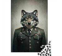 Puzzle 1000 Pièces Wolf in Military Uniform Puzzle pour Adolescents Améliore La Mémoire Entraîne Ton Cerveau Et Tes Mains Jouet Addictif pour Cultiver La Patience 52x38cm/1000pcs