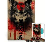Puzzle 1000 pièces Wolf Japan Style Ink pour Adultes,Jeu de mémoire et de Concentration,Format Compact et sans Espace,idéal pour des Moments de Jeu en Famille (38x52cm)