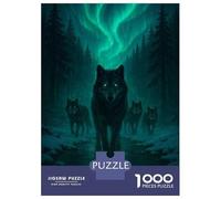 Puzzle 1000 Pièces Wolf Pack Under Aurora Borealis Puzzles pour Adolescents - Anti-Stress - Défi Éducatif - Cadeau d'anniversaire Unique 38x26cm/1000pcs