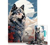 Puzzle 1000 pièces Wolf Retro Japan Vibes Entraînement cérébral ludique Pièces précises et sans Couture Passe-Temps Fascinant pour Les Moments de détente (38x26cm)
