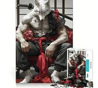 Puzzle 1000 pièces Wolf Samurai Katana,Jeu de mémoire,découpe Laser de qualité supérieure,activité captivante pour des soirées tranquilles (38x26cm)
