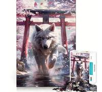 Puzzle 1000 pièces Wolf Spirit Sakura Torii pour Adultes,Jeu Stimulant l'esprit,Surface Lisse sans bavures,Passe-Temps Fascinant pour Les Moments de détente (38x52cm)