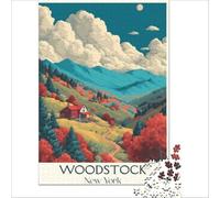 Puzzle 1000 pièces Woodstock, NY | Difficile de rester chez soi passez le temps avec des pièces de formes aléatoires entièrement emboîtables 38x52cm