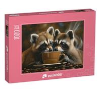 Puzzle 1000 pièces XXL « Amoureux du café : Les ratons laveurs »