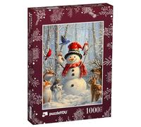 Puzzle 1000 pièces XXL « Bonhomme de Neige Heureux dans la forêt des Animaux »