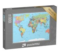 Puzzle 1000 pièces XXL « Carte du Monde en Couleur - frontières, Pays, Routes et Villes »