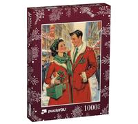 Puzzle 1000 pièces XXL « Design de Noël Vintage : Couple d'amoureux Faisant du Shopping de Noël »