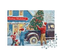 Puzzle 1000 pièces XXL « Design rétro de Noël : Sapin de Noël sur Un Camion Pick-up »