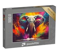 Puzzle 1000 pièces XXL « Explosion de Couleurs avec Un éléphant piétinant »