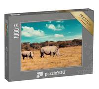 Puzzle 1000 pièces XXL « Famille de rhinocéros, mère et bébé rhinocéros Blanc, Botswana »