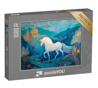 Puzzle 1000 pièces XXL « Licorne Blanche dans Un Monde de Conte de fées Bleu »