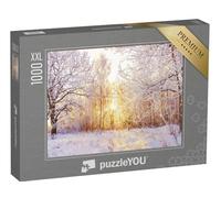 Puzzle 1000 pièces XXL « Paysage Hivernal enneigé dans la forêt au Soleil couchant »