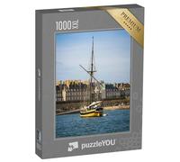 Puzzle 1000 pièces XXL « Vieux Bateau Corsaire dans Le Port de Saint-Malo au Coucher du Soleil, Bretagne, France »