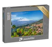 Puzzle 1000 pièces XXL « Volcan Etna et Ville de Taormine, Sicile, Italie »