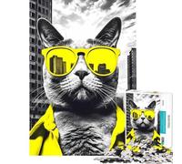 Puzzle 1000 pièces Yellow Vibes Cool Cat Activités Amusantes à la Maison Défi Difficile Jeu Impossible pour Les 14 Ans et Plus (38x26cm)