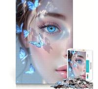 Puzzle 1000 pièces Yeux Bleus et Papillons Découpe Impeccable Jeu de réflexion Amusant et Stimulant,Divertissement pour Les Moments de détente,Cadeau Artistique de Noël (38x52cm)