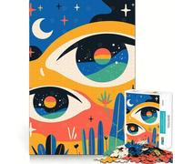 Puzzle 1000 pièces « Yeux Nocturnes dans Le désert » Art Abstrait Minimaliste surréaliste Ajustement Parfait Jeu de Concentration et d'entraînement Amusant et Relaxant Cadeau de Noël et de Loisirs