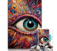 Puzzle 1000 pièces Yeux psychédéliques pour Adolescents, Anti-Stress, Vacances à la Maison, Tue Le Temps avec Affiche Assortie et Feuille de Questions 50x75cm