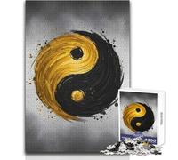 Puzzle 1000 pièces Yin-Yang doré pour Adolescents:Un Jeu d'apprentissage ludique et Stimulant, idéal comme Cadeau de Noël ou d'anniversaire Dimensions:38x52cm