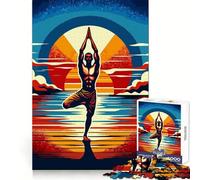 Puzzle 1000 pièces Yoga Coucher de Soleil Pop Art pour Adolescents, idéal pour développer la mémoire, Passer Un agréable Moment de détente, Bords Nets, Cadeau de Vacances (38x26cm)