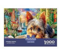 Puzzle 1000 Pièces Yorkie dans Un Village Yorkie en Ville, Jeu Impossible Difficile pour Décoration Murale 70x50cm