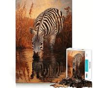 Puzzle 1000 pièces Zèbre Buvant au Coucher du Soleil (38x52cm) Jeu de réflexion Amusant,pièces précises et Parfaitement ajustées,activité relaxante à Faire en Groupe à l’intérieur