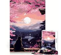 Puzzle 1000 pièces Zen Cat Ukiyoe Pixel Art pour Adultes, 38x26cm, pour stimuler l'esprit, détente et Bien-être Bords réguliers Un