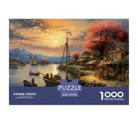Puzzle 1000 Piezas Atardecer Sobre el puertoJuego Educativo Pasatiempo Creativo Fishing Village Juego Familiar Regalo Para Adultos Y Niños Mayores 70x50cm/1000pcs