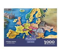 Puzzle 1000 Piezas Mapa de Europa, Desafío, Juguete Entretenimento Multicolor Painting Juego Familiar Regalo Para Adultos Y Niños 70x50cm/1000pcs