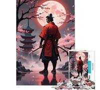 Puzzle 1000 Samouraïs sous la Lune de Sang Défi Cérébral et Intellectuel Jeu Addictif et Relaxant Décoration Parfaite Cadeau de Père Noël Secret (Dimensions 38x52cm)