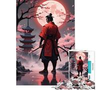 Puzzle 1000 Samouraïs sous la Lune de Sang Défi Cérébral et Intellectuel Jeu Addictif et Relaxant Décoration Parfaite Cadeau de Père Noël Secret (Dimensions 38x26cm)
