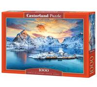CASTORLAND Puzzle de 1000 pièces, Lever du Soleil sur Sakrisøy, Lofoten, Norvège, Montagnes majestueuses, Superbe Coucher de Soleil Arctique, Puzzle pour Adultes, C-105366-2